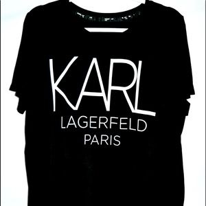 KARL LAGERFELD PARIS Black Silky Cotton/Spandex Tee T-Shirt Top LG Mint EUC